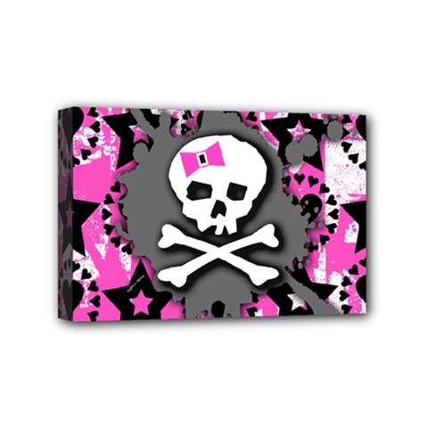 Pink Bow Skull Mini Canvas 6  X 4  (framed)