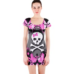 Pink Bow Skull Short Sleeve Bodycon Dress by ArtistRoseanneJones