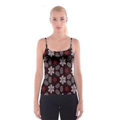 Floral Pattern On A Brown Background Spaghetti Strap Top by LalyLauraFLM