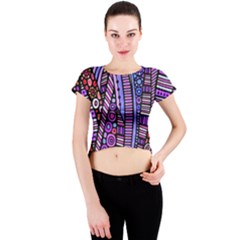 Stained Glass Tribal Pattern Crew Neck Crop Top