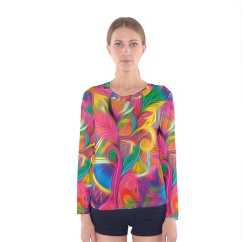 Colorful Floral Abstract Painting Women s Long Sleeve T-shirt by KirstenStar