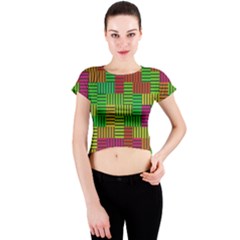 Colorful Stripes And Squares Crew Neck Crop Top