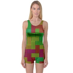 Colorful Stripes And Squares Women s Boyleg One Piece Swimsuit