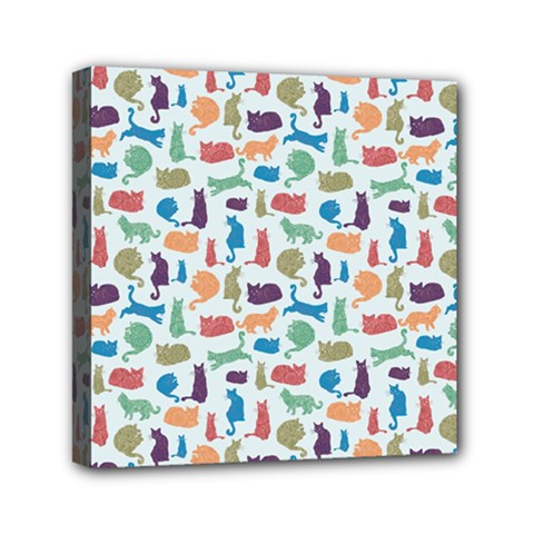 Blue Colorful Cats Silhouettes Pattern Mini Canvas 6  X 6 