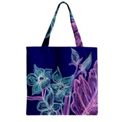 Purple, Pink Aqua Flower Style Zipper Grocery Tote Bags by Rokinart
