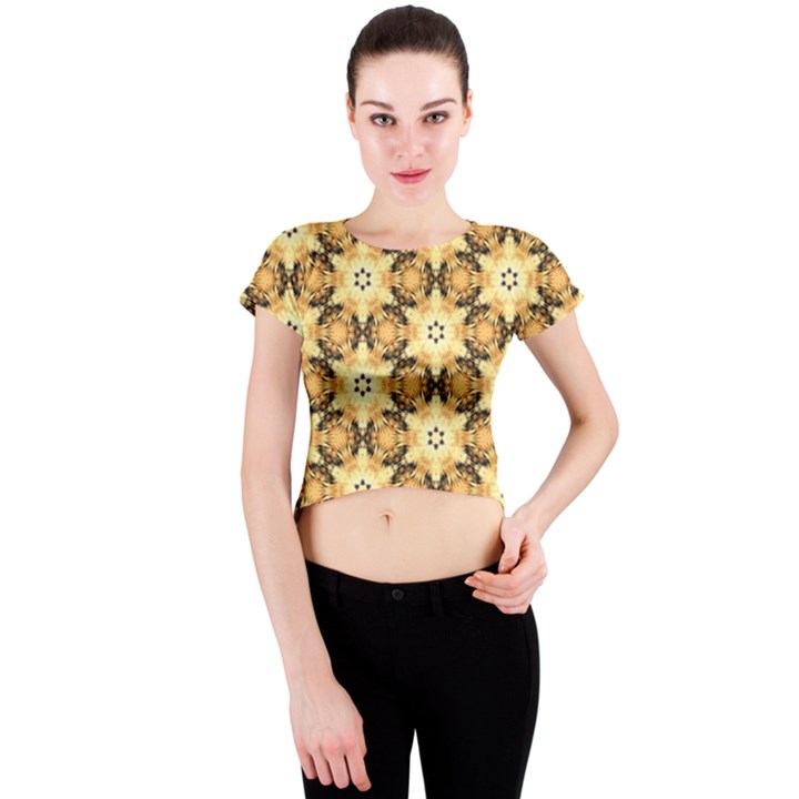 Faux Animal Print Pattern Crew Neck Crop Top