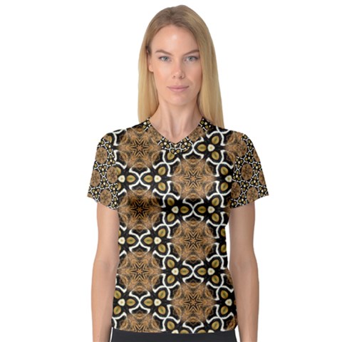 Faux Animal Print Pattern Women s V-neck Sport Mesh Tee by GardenOfOphir