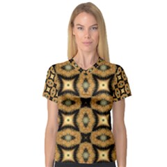 Faux Animal Print Pattern Women s V-Neck Sport Mesh Tee