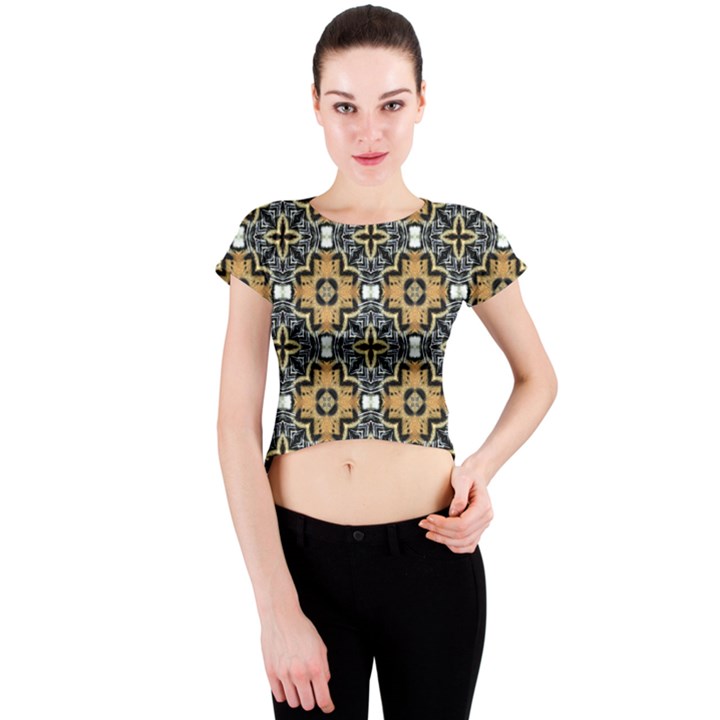 Faux Animal Print Pattern Crew Neck Crop Top