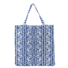 Chinoiserie Striped Floral Print Grocery Tote Bags