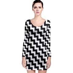 Black And White Zigzag Long Sleeve Bodycon Dresses
