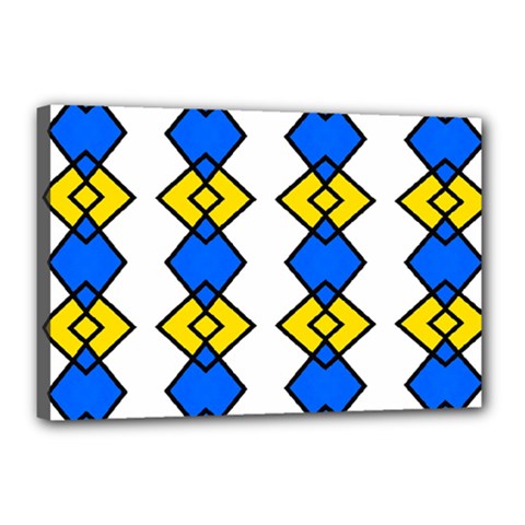 Blue Yellow Rhombus Pattern Canvas 18  X 12  (stretched) by LalyLauraFLM
