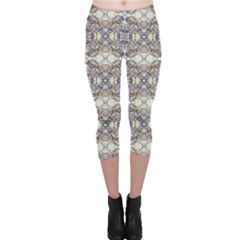 Modern Oriental Geometric Floral Print Capri Leggings 