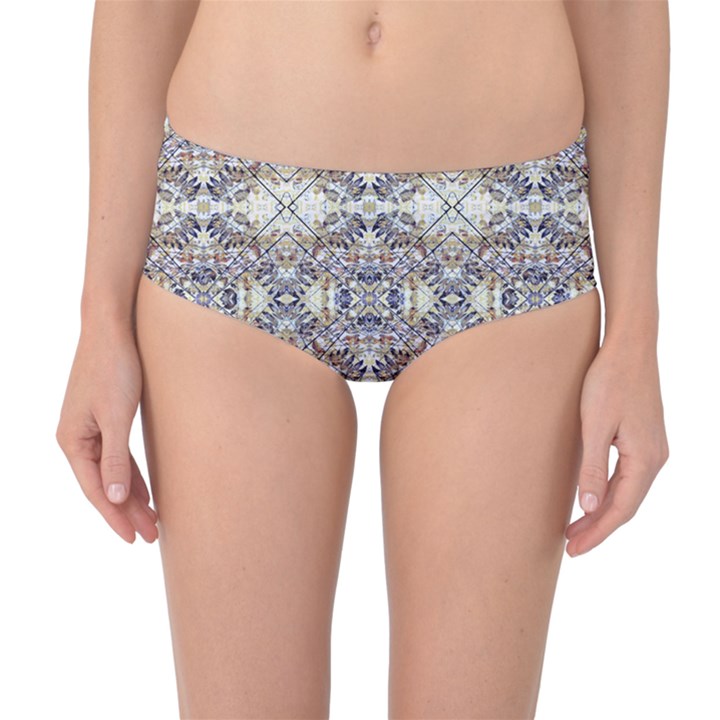 Oriental Geometric Floral Mid-Waist Bikini Bottoms