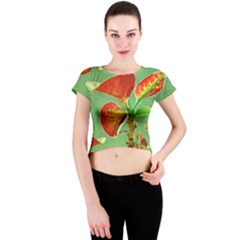 Tropical Floral Print Crew Neck Crop Top by dflcprintsclothing