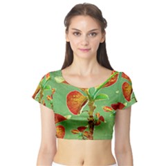 Tropical Floral Print Short Sleeve Crop Top by dflcprintsclothing