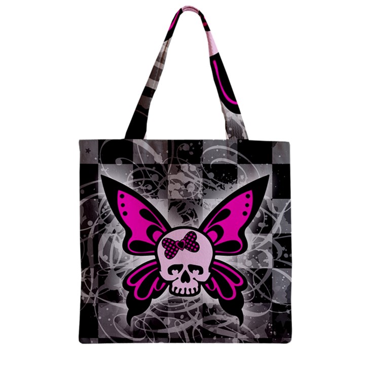 Skull Butterfly Zipper Grocery Tote Bags