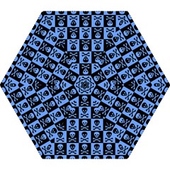 Blue Skull Checkerboard Mini Folding Umbrellas by ArtistRoseanneJones