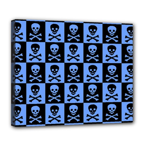 Blue Skull Checkerboard Deluxe Canvas 24  x 20  