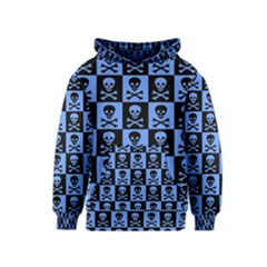Blue Skull Checkerboard Kid s Pullover Hoodies by ArtistRoseanneJones