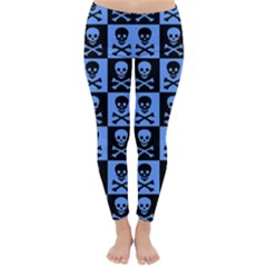 Blue Skull Checkerboard Winter Leggings by ArtistRoseanneJones