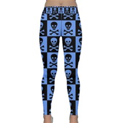 Blue Skull Checkerboard Yoga Leggings by ArtistRoseanneJones