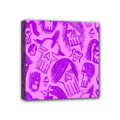 Purple Skull Sketches Mini Canvas 4  X 4  by ArtistRoseanneJones