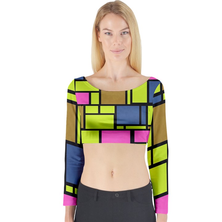 Squares and rectangles Long Sleeve Crop Top