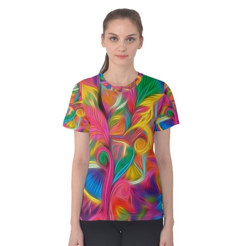 Colorful Floral Abstract Painting Women s Cotton Tee by KirstenStarFashion