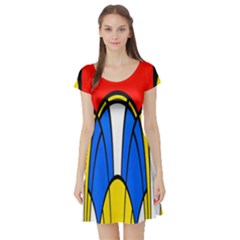 Colorful Distorted Shapes Short Sleeve Skater Dress by LalyLauraFLM
