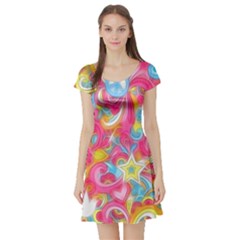 Hippy Peace Swirls Short Sleeve Skater Dress by KirstenStarFashion