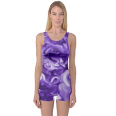 Lavender Smoke Swirls One Piece Boyleg Swimsuit