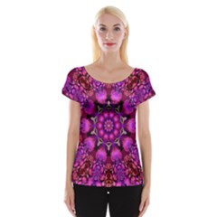 Pink Fractal Kaleidoscope  Women s Cap Sleeve Top