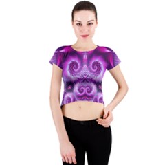 Purple Ecstasy Fractal Crew Neck Crop Top by KirstenStarFashion