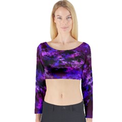 Purple Skulls Goth Storm Long Sleeve Crop Top (tight Fit) by KirstenStarFashion