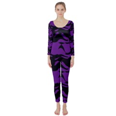 Mauve Black Waves  Long Sleeve Catsuit