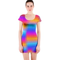 Psychedelic Rainbow Heat Waves Short Sleeve Bodycon Dresses