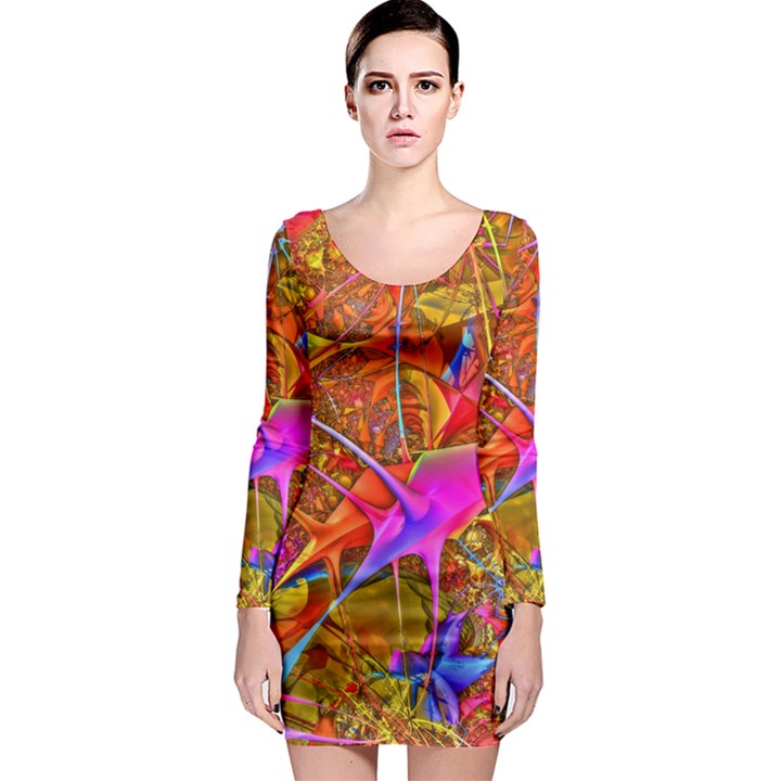 Biology 101 Abstract Long Sleeve Bodycon Dresses