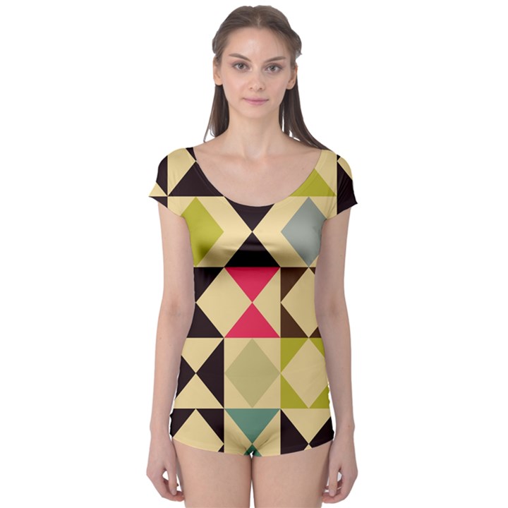 Rhombus and triangles pattern Short Sleeve Leotard