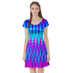 Melting Blues And Pinks Short Sleeve Skater Dresses by KirstenStarFashion