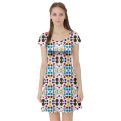 Colorful Dots Pattern Short Sleeve Skater Dress