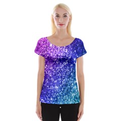 Glitter Ocean Bokeh Women s Cap Sleeve Top