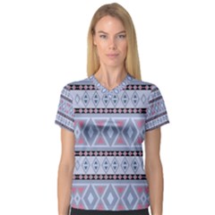 Fancy Tribal Border Pattern Blue Women s V-neck Sport Mesh Tee