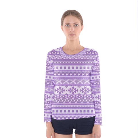 Fancy Tribal Borders Lilac Women s Long Sleeve T-shirts by ImpressiveMoments
