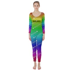 Merry Christmas,text,rainbow Long Sleeve Catsuit
