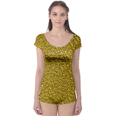 Sparkling Glitter Golden Short Sleeve Leotard