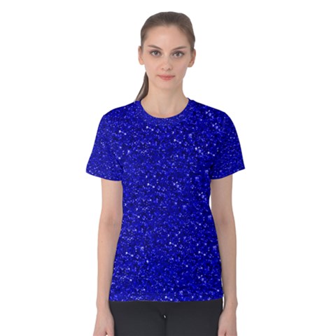 Sparkling Glitter Inky Blue Women s Cotton Tees by ImpressiveMoments