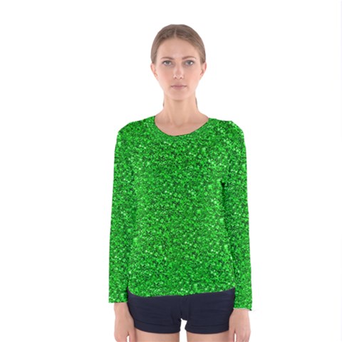 Sparkling Glitter Neon Green Women s Long Sleeve T-shirts by ImpressiveMoments