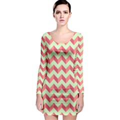 Modern Retro Chevron Patchwork Pattern Long Sleeve Bodycon Dresses by GardenOfOphir