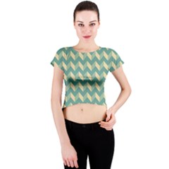 Modern Retro Chevron Patchwork Pattern Crew Neck Crop Top by GardenOfOphir